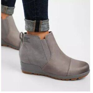 Sorel Evie Leather Chelsea Ankle Boot Gray Women's 8.5 Outdoor Leather City Heel